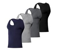 Arjen Kroos Men's Workout Tank Top 4 Pack Muscle Sleeveless Gym Shirts Activewear Slimming Vest Undershirts,Blue/Gray/Dark Gray/Black,L