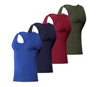 Arjen Kroos Men's Workout Tank Top 4 Pack Muscle Sleeveless Gym Shirts Activewear Slimming Vest Undershirts,Blue/Blue/RED/Green,L