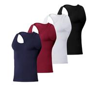 Arjen Kroos Men's Workout Tank Top 4 Pack Muscle Sleeveless Gym Shirts Activewear Slimming Vest Undershirts,RED/Black/White/Blue,M