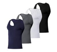 Arjen Kroos Men's Workout Tank Top 4 Pack Muscle Sleeveless Gym Shirts Activewear Slimming Vest Undershirts,Black/White/Gray/Blue,L