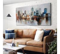 Arjun Brooklyn Bridge Wall Art Modern New York City Abstract Canvas Cityscape NY Painting Large Framed Colorful NYC Skyline Textured Picture for Living Room Bedroom Home Office Wall Decor, 48"x24"