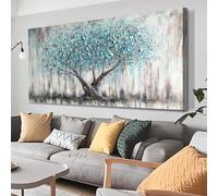 Arjun Tree Wall Art Canvas for Living Room Blue Tree of Life Nature Teal Abstract Textured Painting Picture Modern Panoramic Landscape Artwork Framed Bedroom Home Office Decor, Large Size 40"x20"
