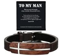ARK & BAY Christian Leather and Rosewood Cross Bracelet For Men In Gift Box With Bible Verse | Meaningful Religious Scripture Jewelry For Him | Catholic Watch Strap Style Wristband For Husband