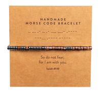 ARK & BAY Christian Morse Code Bracelet | Adjustable Handmade Bible Verse Bracelets for Women Men | Religious Scripture of Faith | Beaded Catholic Jewelry Gift for, One Size, Wood Hematite, No