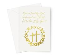 ARK & BAY Confirmation Greeting Card | Luxury Gold Foil Religious Card with Prayers, Scripture & Bible Verse for Boy or Girl | Confirmed in the Holy Spirit Premium Keepsake (White Cross Wreath)