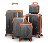 ark future 5 Piece Hard Shell Luggage Set Lightweight Expandable Suitcase Set with 360 Spinner Wheels, Combination Lock, Telescopic Handle, PP Hardside Travel Cases, Dark Gray paired with Brown