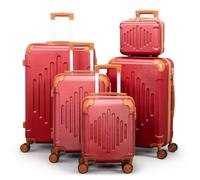 ark future 5 Piece Hard Shell Luggage Set Lightweight Expandable Suitcase Set with 360 Spinner Wheels, Combination Lock, Telescopic Handle, PP Hardside Travel Cases, Burgundy paired with Brown