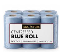 Ark Future Blue Centrefeed Roll 2 Ply Paper Towels 104m | Strong Absorbent Blue Cleaning Roll | Fits Standard Centrefeed Dispensers | Commercial Kitchen Garage Workshop, 6 Rolls Per Pack