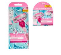 ark future Cien Silk Shine 5-Blade Razor System with Aloe Vera, Shea Butter, Jojoba Oil & Vitamin E - Includes 3 Replacement Blades for Smooth Skin - For Normal & Sensitive Skin