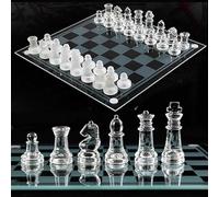 ark future Frosted Glass Chess Set, Solid Crystal Chess Pieces with Padded Bottom, Durable Board for Adults, International Glass Chess Game (20 x 20cm)