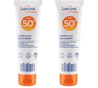 ark future Lacura Sensitive Face Sun Lotion SPF 50- Twin Pack (2 x 50mL) | UVA & UVB Protection| 24H Hydration | Lightweight & Non-Greasy | Immediate Protection