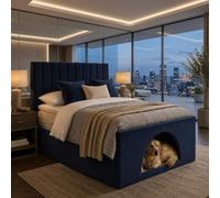ark future Modern Upholstered Bed Frame with Built-In Dog Bed, Pet Friendly Fabric Bed Frame with Integrated Pet Sleeping Space, Wooden Frame,(Navy blue, 5ft King)