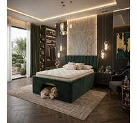 ark future Modern Upholstered Bed Frame with Built-In Dog Bed, Pet Friendly Fabric Bed Frame with Integrated Pet Sleeping Space, Wooden Frame,(Green, 5ft King)