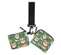 Ark Green Playful Pups Xmas Women's Card Cases Change Holder Large Capacity Zipper Wristlet Wallet with Zipper Coin Pocket for Woman 2 Pcs