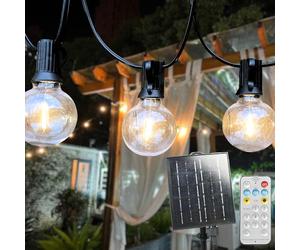 Ark Mat Lumo Sunline G40 Solar String Lights | Warm 2200K LED Bulbs, Remote Control, 8 Lighting Modes, IP44 Waterproof Festoon Lights for Garden, Patio & Party 30 Meters Long