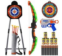 Ark miido 2-in-1 Bow and Arrow Set Kids, Archery Set Toy with 6 Suction Cup Arrows, 1 Standing & Hanging Target, Indoor Outdoor Sport Toys Gifts for Boys Girls Age 3-12