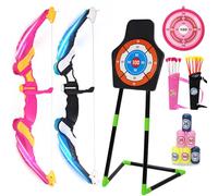 Ark miido 2 Pack Bow and Arrow Set for Kids, Archery Set with 20 Suction Cup Arrows, 1 Standing Target, 1 Hanging Target, 6 Score Targets & 2 Quivers, Indoor Outdoor Sport Gifts for Boys Girls