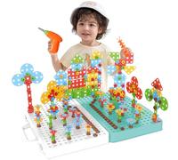 Ark miido Drill Design Puzzle Constructions Toys, 399 Pcs Magic Montessori Play Toolbox for 3,4,5 Year Old Boys Gifts, Creative Tool Box with Drill Screwdriver Peg Board Educational Toy