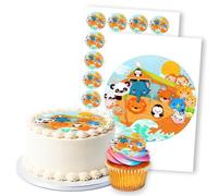 Ark of Noah Animals Boat Fun, 1 Round 8" & 24 2" Edible Toppers Set