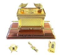 Ark of the Covenant Model Replica - Biblical Tabernacle with Aaron'S Rod, Manna & Stone Tablets for Collectors Gold brown
