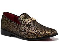 ARK1 Men's Vintage Satin Silky Floral Fashion Dress Loafer Slip On Tuxedo Formal Dress Shoes Designer, Gold (29), 10.5