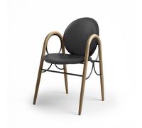 Arkade Dining Chair Frame in Black Metal and Oak with Upholstery in Black Leather