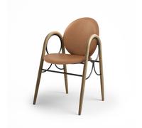 Arkade Dining Chair Frame In Black Metal And Oak With Upholstery In Brandy Leather