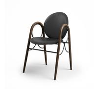 Arkade Dining Chair Frame In Black Metal And Smoked Oak With Upholstery In Black Leather