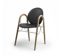 Arkade Dining Chair Frame in Chrome Metal and Oak with Upholstery in Black Leather