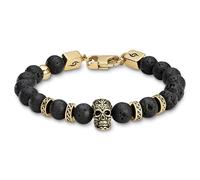 Arkai by Trendhim Beaded Bracelet Men | Natural Stone Bracelet with Black Lava Stone & Gold Stainless Steel Skull | Men’s Jewellery with Brass Clasp | Danish Design | Casual Accessory
