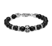 Arkai by Trendhim Beaded Bracelet Men | Natural Stone Bracelet with Black Lava Stone & Silver Stainless Steel Skull | Men’s Jewellery with Brass Clasp | Danish Design | Casual Accessory