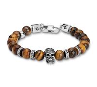 Arkai by Trendhim Beaded Bracelet Men | Natural Stone Bracelet with Brown Tiger Eye & Silver Stainless Steel Skull | Men’s Jewellery with Brass Clasp | Danish Design | Casual Accessory