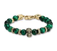 Arkai by Trendhim Beaded Bracelet Men | Natural Stone Bracelet with Green Tiger Eye & Gold Stainless Steel Skull | Men’s Jewellery with Brass Clasp | Danish Design | Casual Accessory