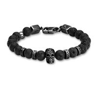 Arkai by Trendhim Beaded Bracelet Men | Natural Stone Bracelet with Lava Stone & Black Stainless Steel Skull | Men’s Jewellery with Brass Clasp | Danish Design | Casual Accessory