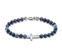 Arkai by Trendhim Men’s Beaded Bracelet in Lapis Lazuli with Cross | Natural Stone Beads and Stainless Steel Clasp | Danish Design | Casual Accessory
