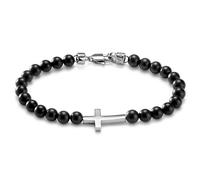 Arkai by Trendhim Men’s Beaded Bracelet in Onyx with Cross | Natural Stone Beads and Stainless Steel Clasp | Danish Design | Casual Accessory