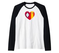 Arkansas and Spain United in Roots Flag Heart Raglan Baseball Tee