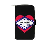 Arkansas Flag Heart Leather Wallet Cloth Long Clutch with 12 Card Holder Handbag for Men Women