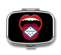 Arkansas Lips Flag Portable Pill Organizer with 2 Compartments Square Medicine Box Compact Travel Pharmacy Case