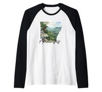 Arkansas Nature Watercolor Landscape Art for State Pride Raglan Baseball Tee