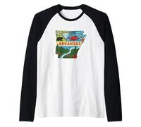Arkansas Pride State Illustration Vintage Arkansas Nature Raglan Baseball Tee