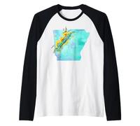 Arkansas Pride Watercolor Sunflower Floral Flower Design Raglan Baseball Tee