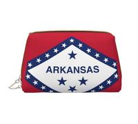Arkansas State Flag Leather Hand-Held Zipper Makeup Bag Cute Make Up Case Large Wide-Open Pouch Pen Case