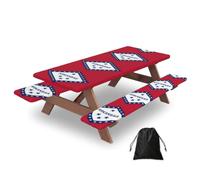 Arkansas State Flag Print Waterproof Picnic Table Cover With Bench Cover Set Of 3 Elastic Edge Durable Outdoor Tablecloth