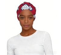 Arkansas State Flag Printed Knotted Turban Hat, Comfy Sleep Cap Protective Headwear, for Home Work Travel Comfort