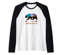 Arkansas USA Black Bear Starry Night Sky Mountains Souvenir Raglan Baseball Tee