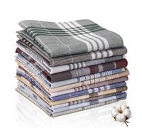ARKBAODAN 12 pack Men's Handkerchiefs 100% Cotton 16 inch Large Mens Pocket Square Handkerchief with Check