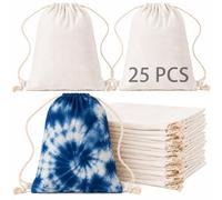 ARKBAODAN 25PCS 100% Cotton Tie Dye Drawstring Bags Bulk, 14 x 16 Inch White Blank Backpack for Sublimation, Fabric Dyeing, Summer Camp Crafts, Party Favors, Classroom Activities & DIY Projects