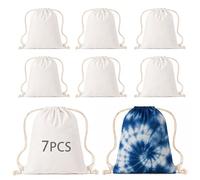ARKBAODAN 7 PCS 100% Cotton Tie Dye Drawstring Bags Bulk, 14 x 16 Inch White Blank Backpack for Sublimation, Fabric Dyeing, Summer Camp Crafts, Party Favors, Classroom Activities & DIY Projects