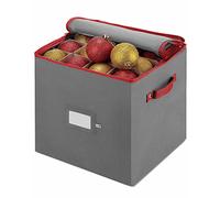 ArkCamp Christmas Ornament Storage Box With Dividers, 4 Layers 64-Compartment Christmas Decoration Storage Box with Removable Lid for Delicate Xmas Decorations and Baubles Storage Container Grey